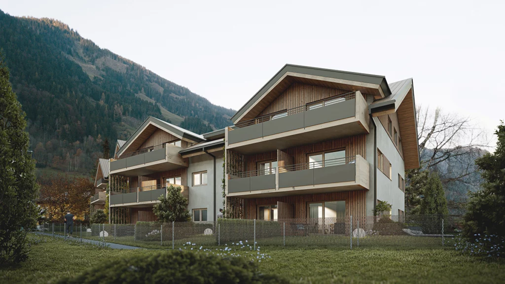 Visualisierung Vollholz Bauprojekt in Goldegg Vorderansicht